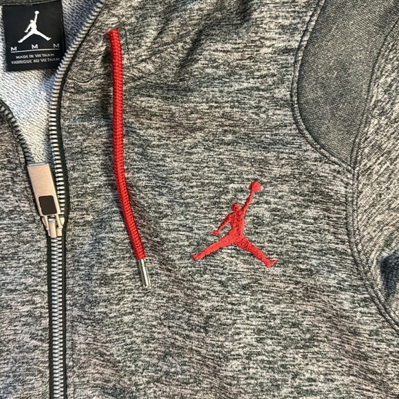 🍍 Jordan Full Zip Mens Heather Grey And Red Hoodie Medium🍍 - Picture 3 of 4